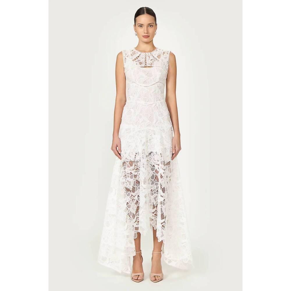 NEW COSTARELLOS janica guipure lace gown in off white